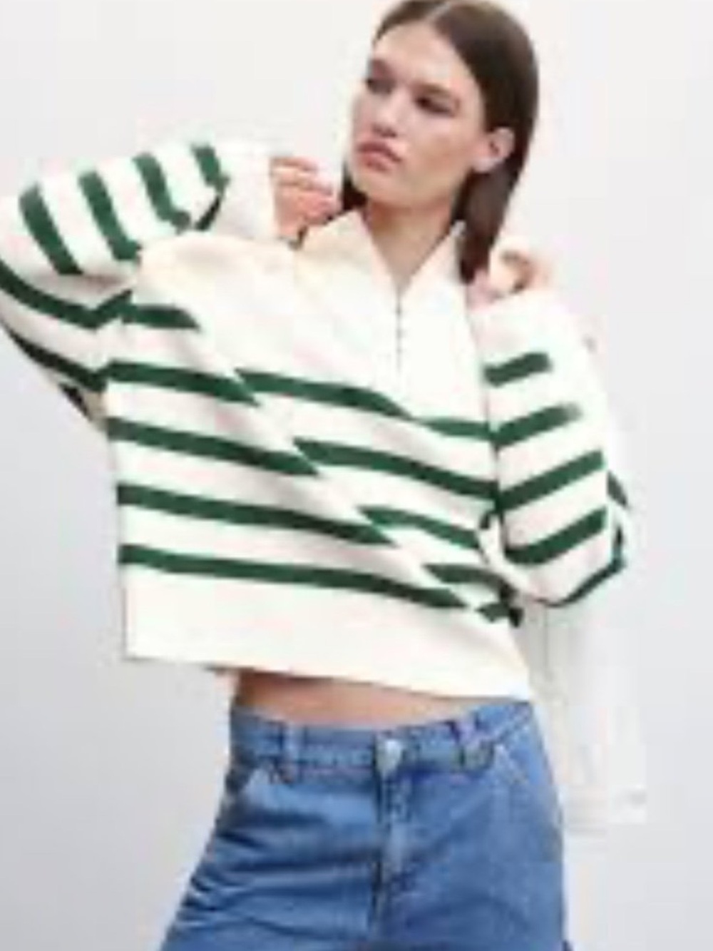Mango Cream Sweater with Green Stripes